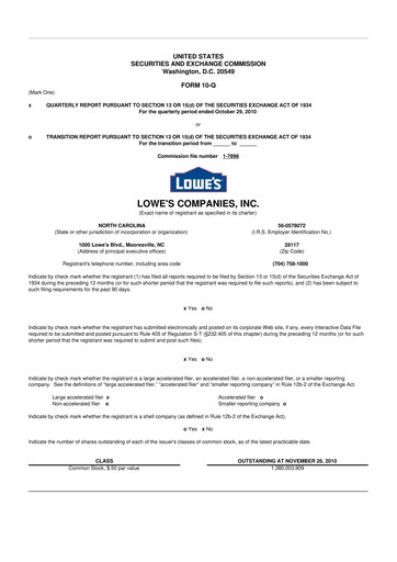 Thumbnail Lowe's Companies 10-Q Quarterly Report FY2010 
