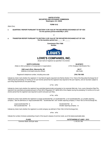 Thumbnail Lowe's Companies 10-Q Quarterly Report FY2012 