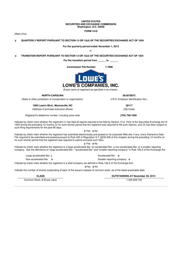 Thumbnail Lowe's Companies 10-Q Quarterly Report FY2013 