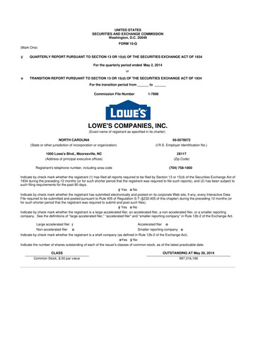 Thumbnail Lowe's Companies 10-Q Quarterly Report FY2014 