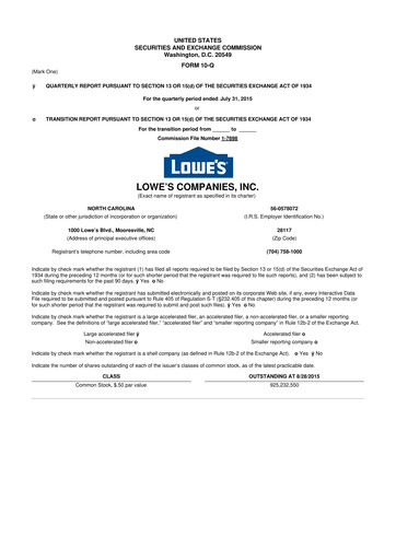 Thumbnail Lowe's Companies 10-Q Quarterly Report FY2015 