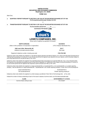 Thumbnail Lowe's Companies 10-Q Quarterly Report FY2015 