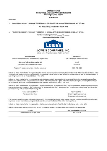 Thumbnail Lowe's Companies 10-Q Quarterly Report FY2018 