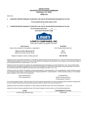 Thumbnail Lowe's Companies 10-Q Quarterly Report FY2018 