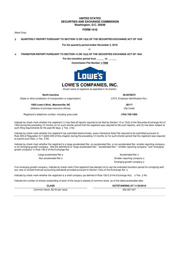 Thumbnail Lowe's Companies 10-Q Quarterly Report FY2018 