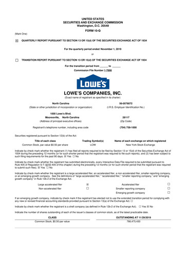 Thumbnail Lowe's Companies 10-Q Quarterly Report FY2019 