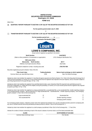 Thumbnail Lowe's Companies 10-Q Quarterly Report FY2020 