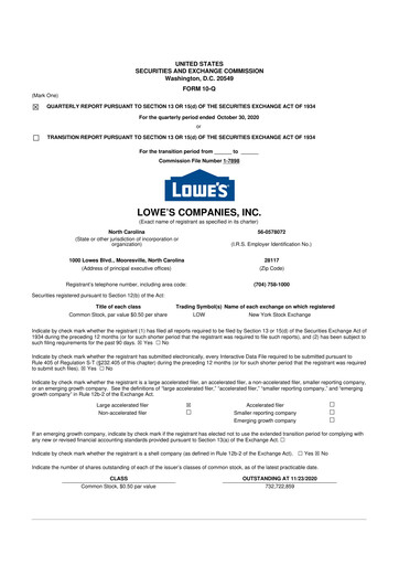 Thumbnail Lowe's Companies 10-Q Quarterly Report FY2020 