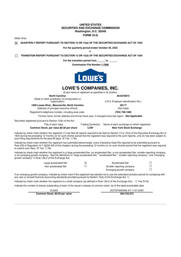Thumbnail Lowe's Companies 10-Q Quarterly Report FY2022 