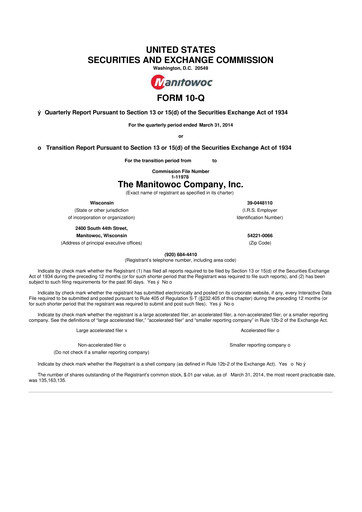 Vorschaubild The Manitowoc Company
 10-Q Quartalsbericht 2014 