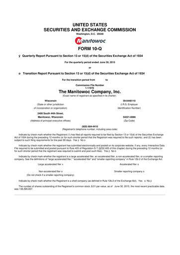 Vorschaubild The Manitowoc Company
 10-Q Quartalsbericht 2015 
