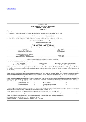 Thumbnail Marcus Corporation
 10-Q Quarterly Report FY2026 