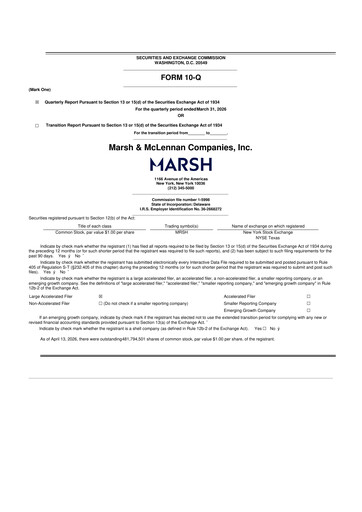 Miniature Marsh & McLennan Companies 10-Q Rapport trimestriel  