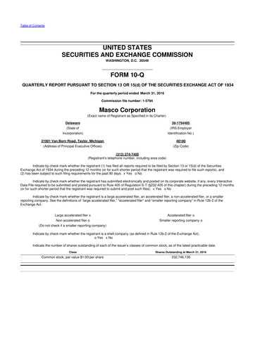 Miniature Masco 10-Q Rapport trimestriel 2016 