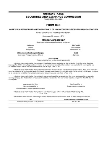 Miniature Masco 10-Q Rapport trimestriel 2016 