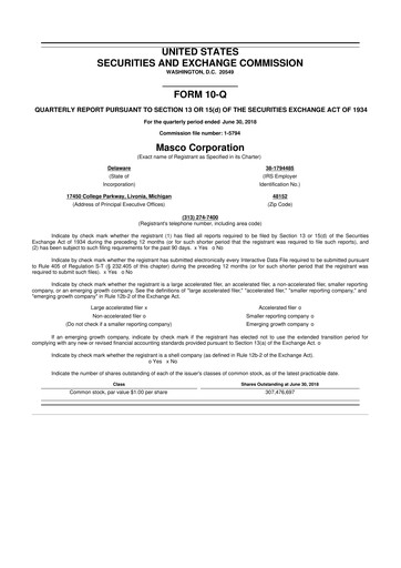 Miniature Masco 10-Q Rapport trimestriel 2018 