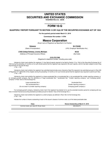 Miniature Masco 10-Q Rapport trimestriel 2019 