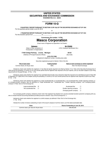 Miniature Masco 10-Q Rapport trimestriel 2019 