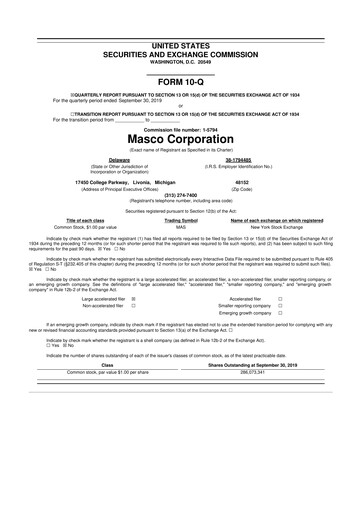 Miniature Masco 10-Q Rapport trimestriel 2019 
