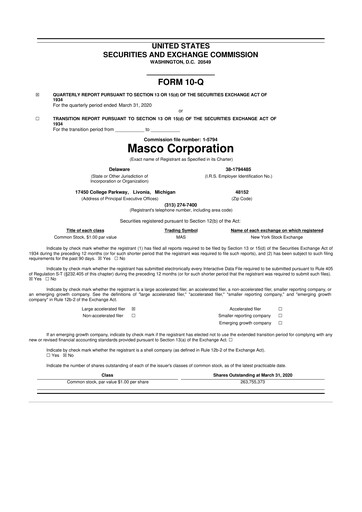 Miniature Masco 10-Q Rapport trimestriel 2020 