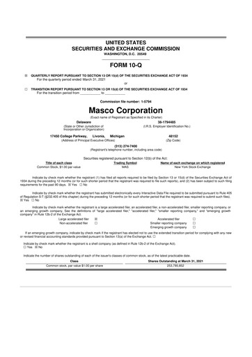 Miniature Masco 10-Q Rapport trimestriel 2021 