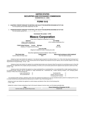 Miniature Masco 10-Q Rapport trimestriel 2021 