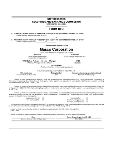 Miniature Masco 10-Q Rapport trimestriel 2022 