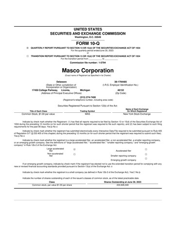 Miniature Masco 10-Q Rapport trimestriel 2023 