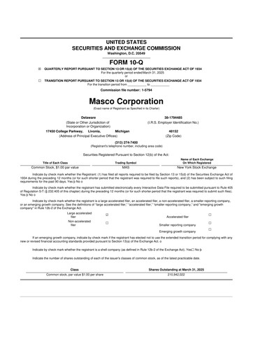 Miniature Masco 10-Q Rapport trimestriel 2025 