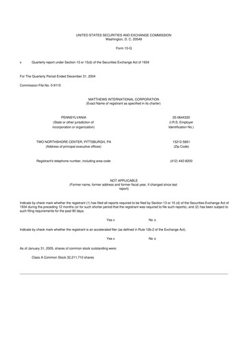 Thumbnail Matthews International Corporation
 10-Q Quarterly Report FY 