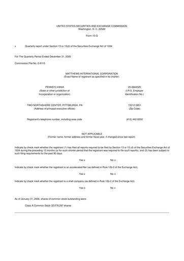 Thumbnail Matthews International Corporation
 10-Q Quarterly Report FY 