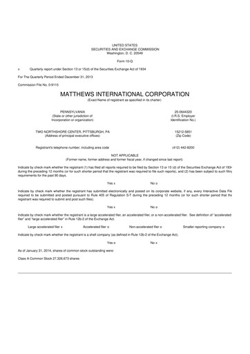 Thumbnail Matthews International Corporation
 10-Q Quarterly Report FY2014 