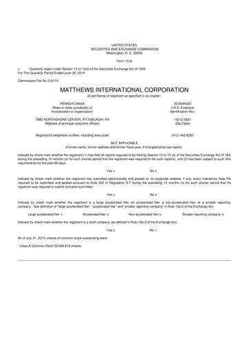 Thumbnail Matthews International Corporation
 10-Q Quarterly Report FY2014 