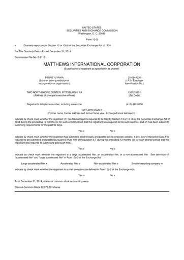 Thumbnail Matthews International Corporation
 10-Q Quarterly Report FY2015 