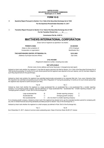 Thumbnail Matthews International Corporation
 10-Q Quarterly Report FY2018 