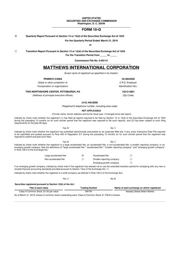 Thumbnail Matthews International Corporation
 10-Q Quarterly Report FY2019 