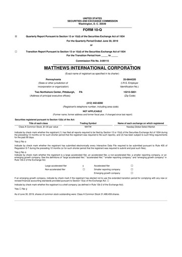 Thumbnail Matthews International Corporation
 10-Q Quarterly Report FY2019 