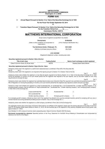 Thumbnail Matthews International Corporation
 10-K Annual Report 2019