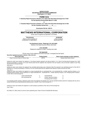 Thumbnail Matthews International Corporation
 10-Q Quarterly Report FY2023 