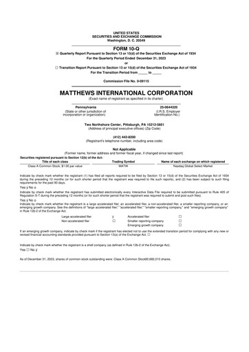 Thumbnail Matthews International Corporation
 10-Q Quarterly Report FY2024 