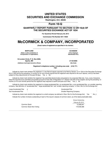 Thumbnail McCormick & Company
 10-Q Quarterly Report FY2013 