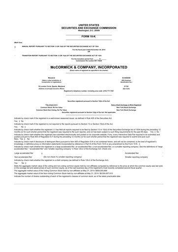 Miniature McCormick & Company
 10-K Rapport annuel 2014