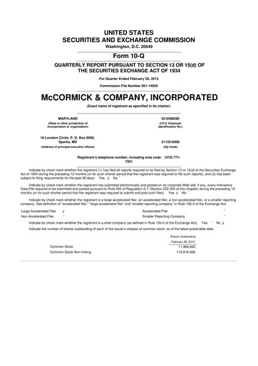 Thumbnail McCormick & Company
 10-Q Quarterly Report FY2015 