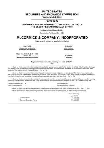 Thumbnail McCormick & Company
 10-Q Quarterly Report FY2016 