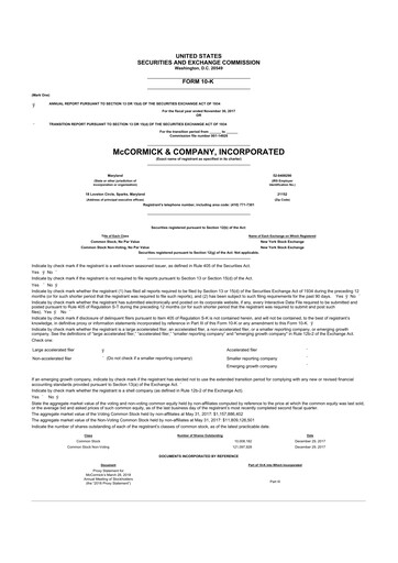 Miniature McCormick & Company
 10-K Rapport annuel 2017