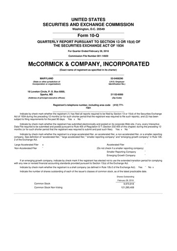 Thumbnail McCormick & Company
 10-Q Quarterly Report FY2018 