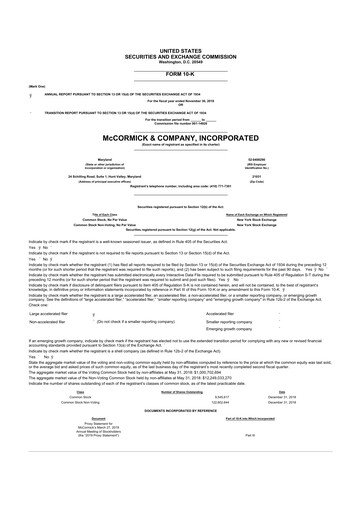 Miniature McCormick & Company
 10-K Rapport annuel 2018