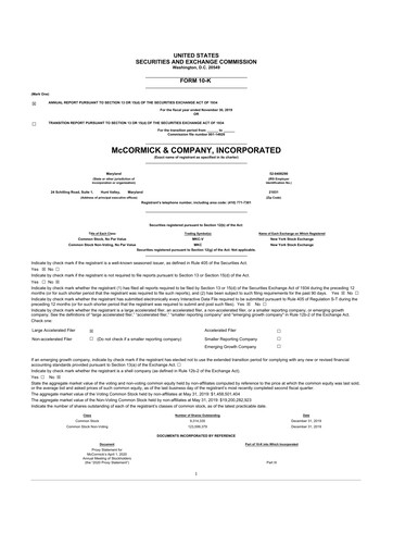 Miniature McCormick & Company
 10-K Rapport annuel 2019