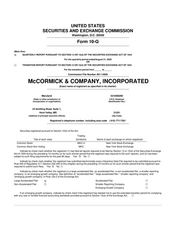 Thumbnail McCormick & Company
 10-Q Quarterly Report FY2020 