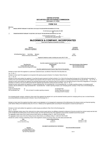 Miniature McCormick & Company
 10-K Rapport annuel 2020
